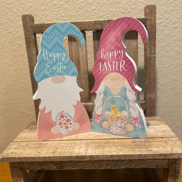 Easter Gnomes Signs For Tier Tray Decor Set Of 2, Happy Easter Gnomes Wood Signs - Picture 3 of 15